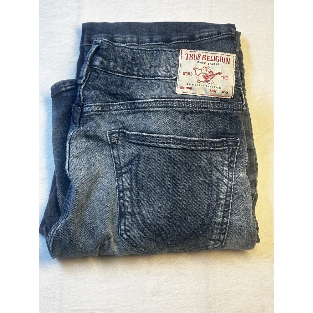 True Religion Men's Rocco Relaxed Skinny Jeans Size 32 Moto Ribbed Biker Hip hop